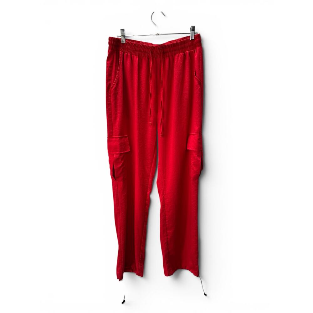 Baggy Cargo Pants Drawstring Ankle Red Relaxed Fit Women’s L EUC